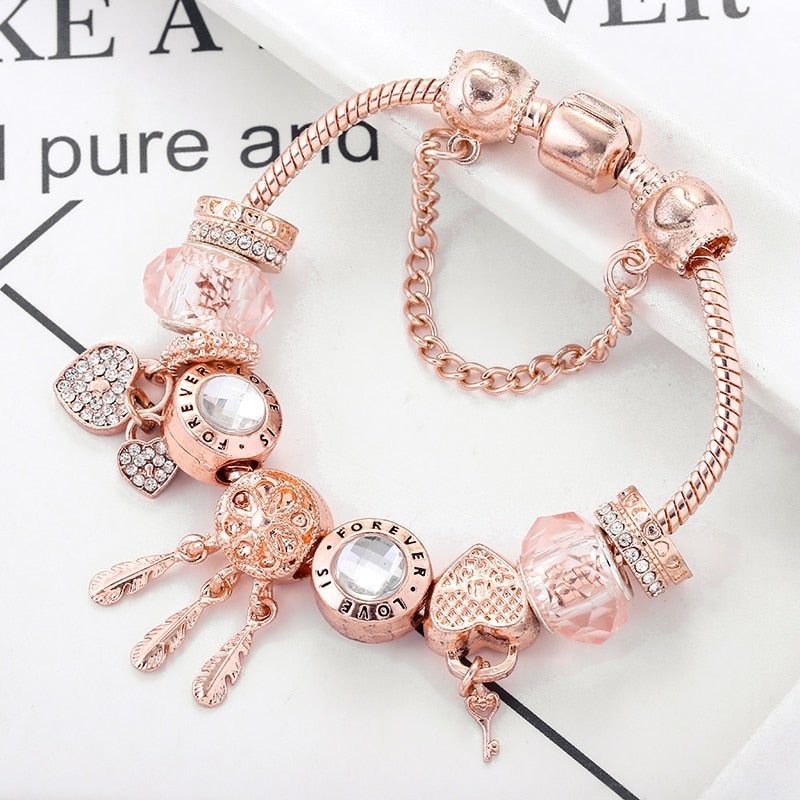 Sterling Silver Dreamcatcher Bracelet with Rose Charms