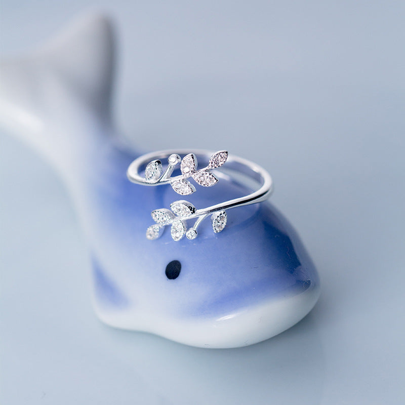 Adjustable Leaf Ring with Sparkling Zirconia Accents