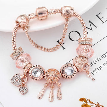 Sterling Silver Dreamcatcher Bracelet with Rose Charms