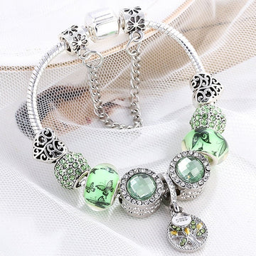 Sterling Silver Bracelet with Green Crystal Accent