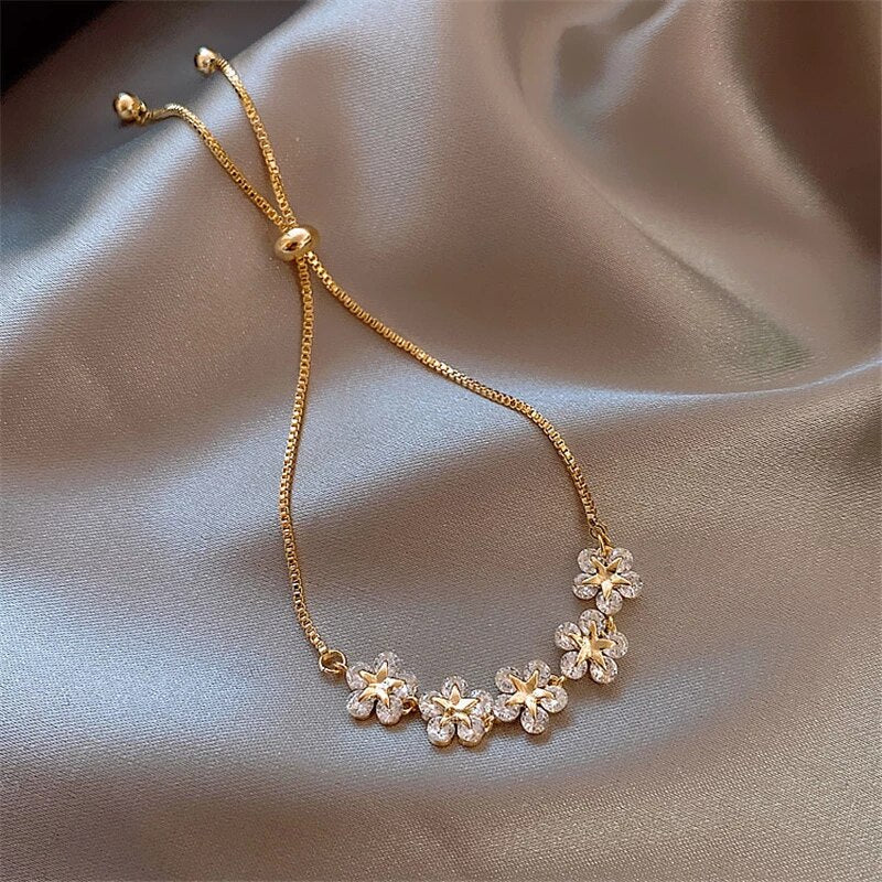Luxury Gold Bracelet with Crystal Flower Accents