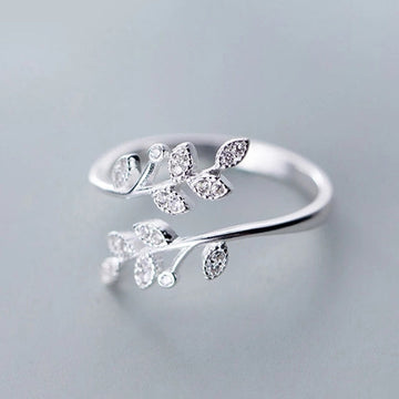 Adjustable Leaf Ring with Sparkling Zirconia Accents