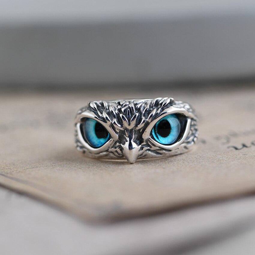 Adjustable Silver Owl Ring with Opal — Symbol of Good Luck
