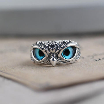 Adjustable Silver Owl Ring with Opal — Symbol of Good Luck