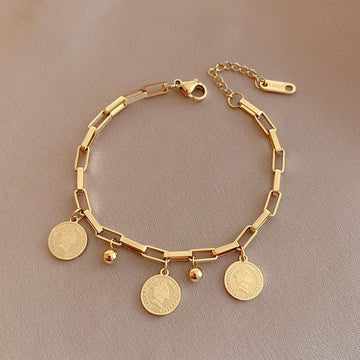 Adjustable Gold Bracelet with Delicate Coin Charms