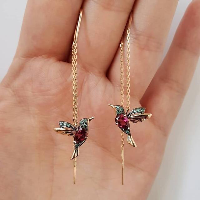 Hummingbird Earrings with Enamel and Zirconia Accents